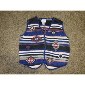 CHRISTOPHER BANK VINTAGE Sweater Vest Hand Embroidered Cottage Western Aztec S